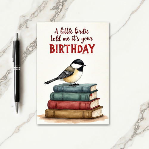 Sweet Birthday Bird On Books Card