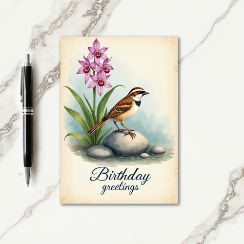 Sweet Birthday Bird Orchid Card