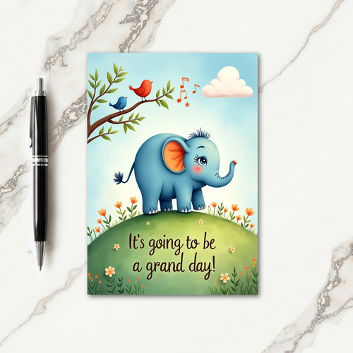 Sweet Birthday Blue Elephant Card