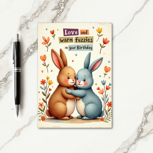 Sweet Birthday Bunny Embrace Card