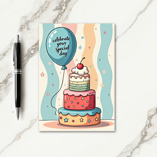 Sweet Birthday Cake Balloon Card