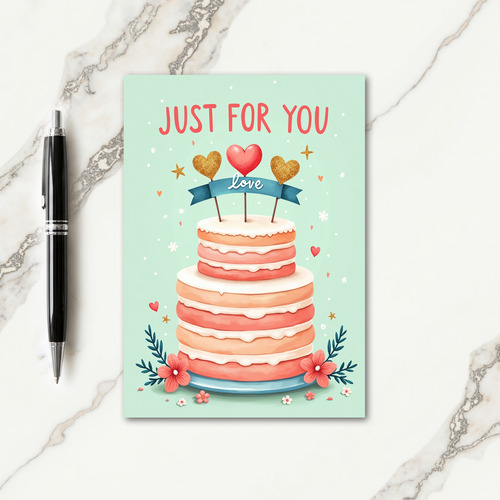 Sweet Birthday Cake Hearts Card