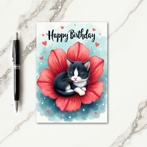 Sweet Birthday Cat Flower Card