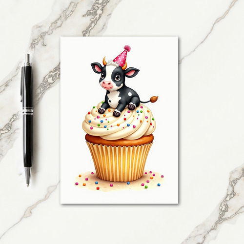 Sweet Birthday Cow Cupcake Card