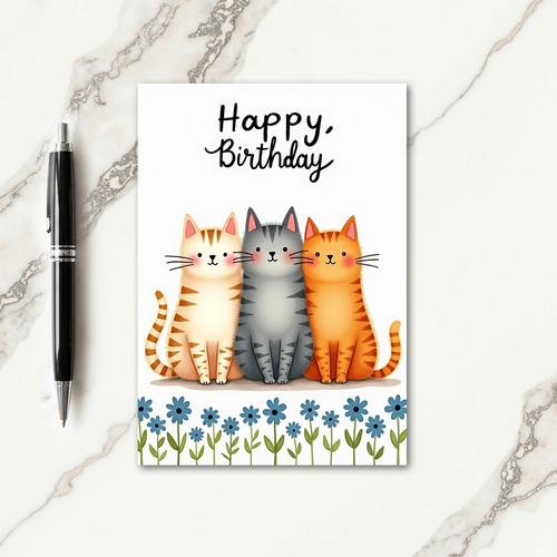 Sweet Birthday Cute Cat Trio Card