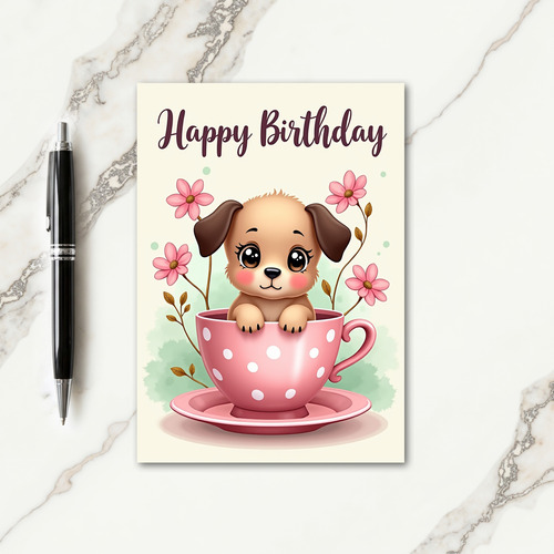 Sweet Birthday Dog Teacup Card
