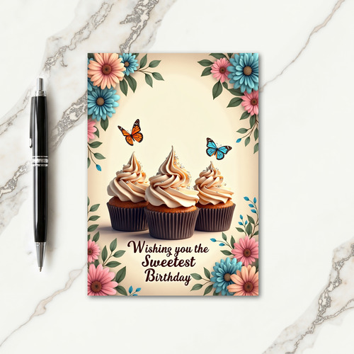 Sweet Birthday Floral Cupcake Card