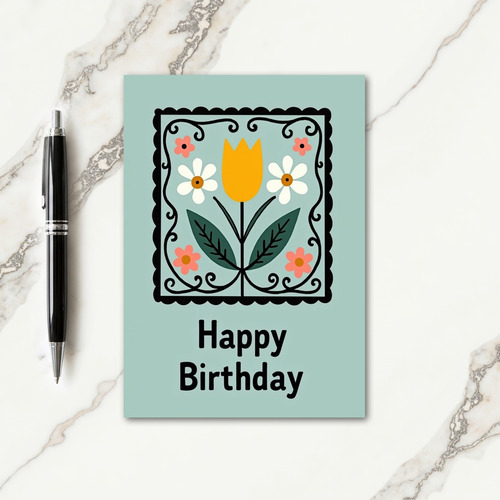 Sweet Birthday Floral Folk Art Card