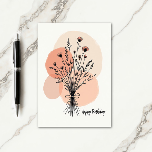 Sweet Birthday Floral Line Art Card