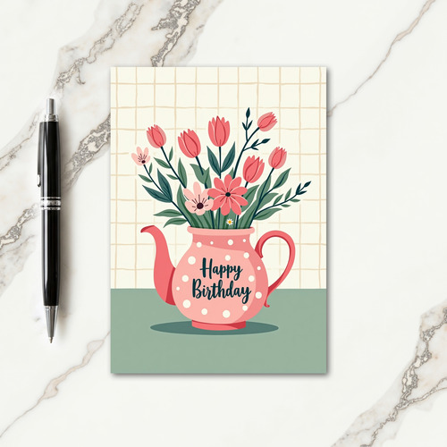 Sweet Birthday Floral Teapot Card