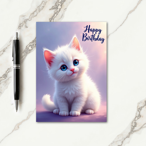 Sweet Birthday Fluffy White Cat Card