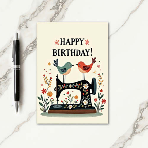 Sweet Birthday Folk Art Sewing Card