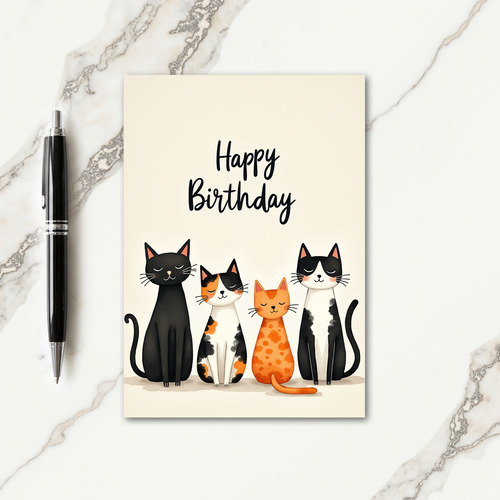 Sweet Birthday Four Felines Card