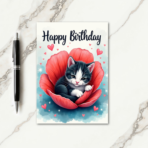 Sweet Birthday Kitten Bloom Card