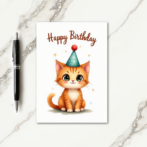 Sweet Birthday Kitten Illustration Card