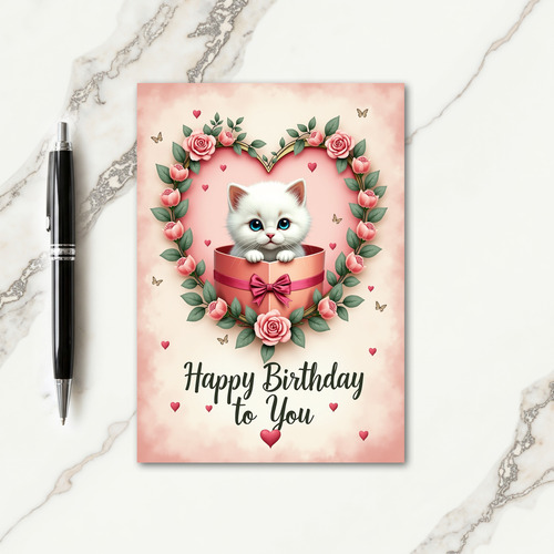 Sweet Birthday Kitten In Wreath Card