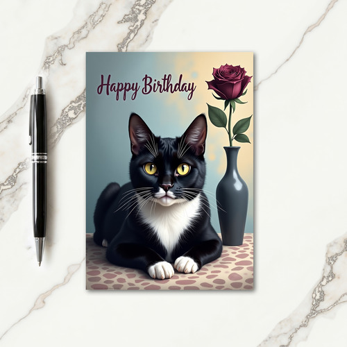 Sweet Birthday Kitten Rose Card