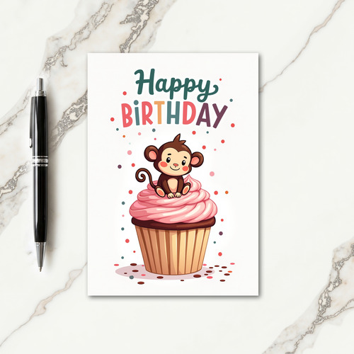 Sweet Birthday Monkey Cupcake Card