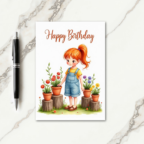Sweet Birthday Orange Hair Girl Card