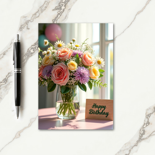 Sweet Birthday Rose Vase Card