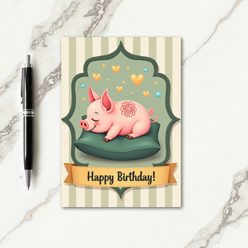 Sweet Birthday Sleeping Pig Card