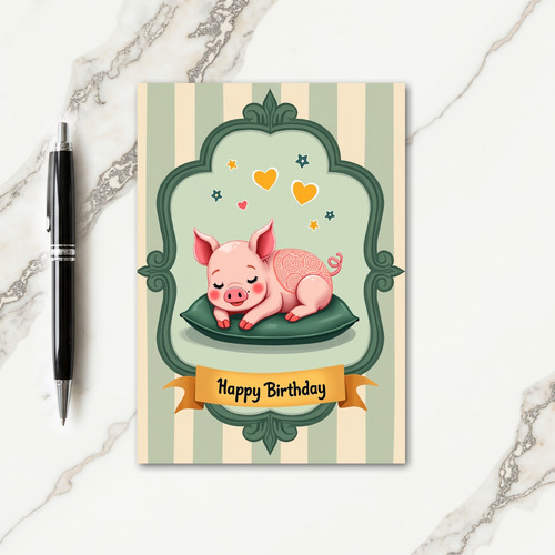 Sweet Birthday Sleeping Piglet Card