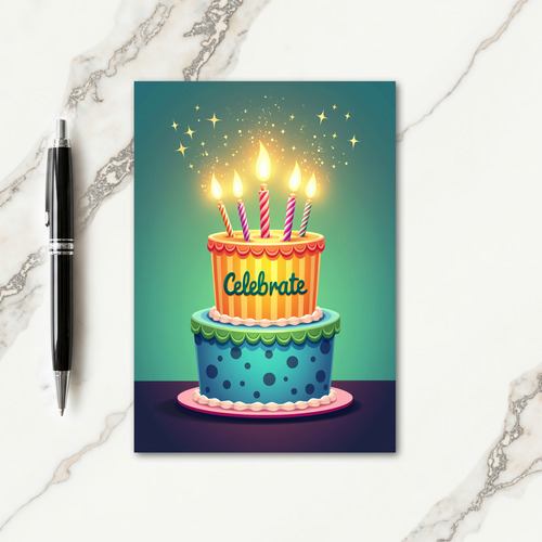 Sweet Birthday Striped Cake Card