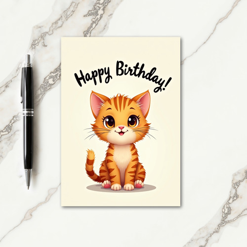 Sweet Birthday Striped Cat Card
