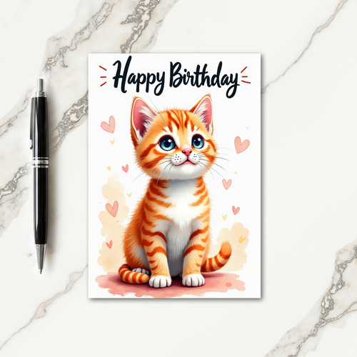 Sweet Birthday Striped Feline Card