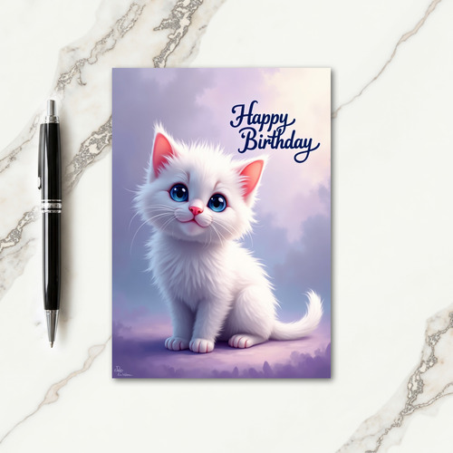 Sweet Birthday White Cat Card
