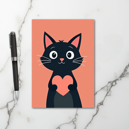 Sweet Black Cat Heart Card