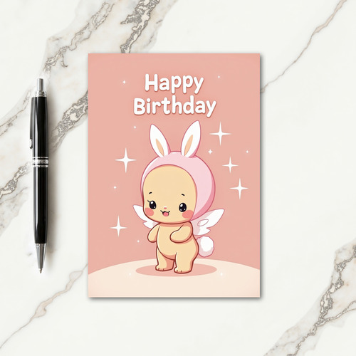 Sweet Bunny Angel Birthday Card