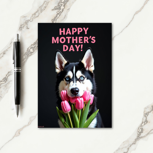 Sweet Canine Tulips Mothers Day Card