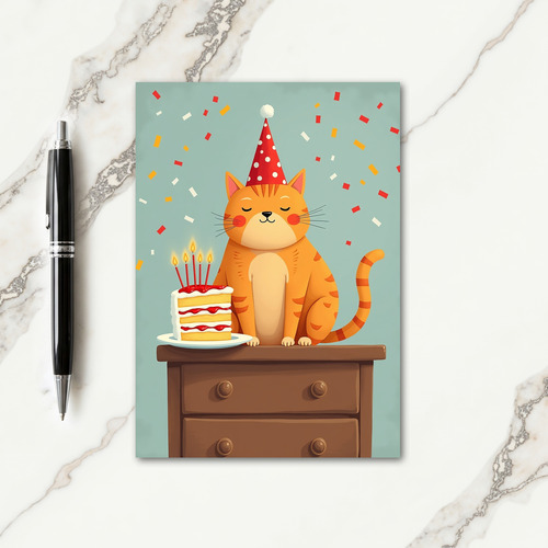 Sweet Cat Birthday Cake Card