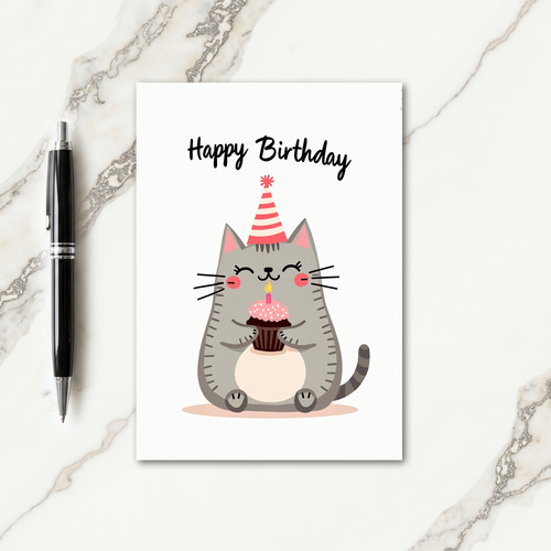 Sweet Cat Cupcake Birthday Card