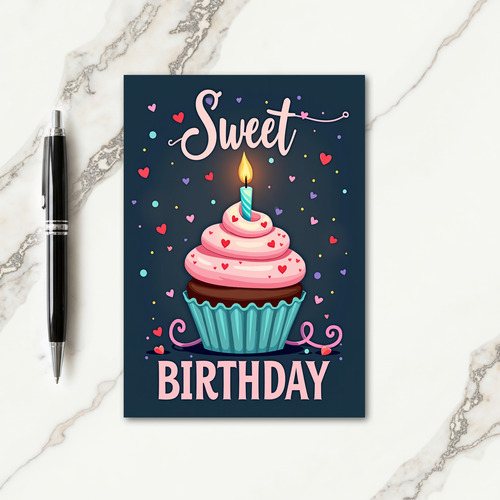 Sweet Cupcake Hearts Birthday Card