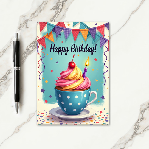 Sweet Cupcake Polka Dot Birthday Card