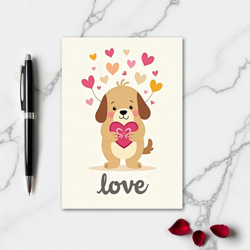 Sweet Dog With Love Heart Card