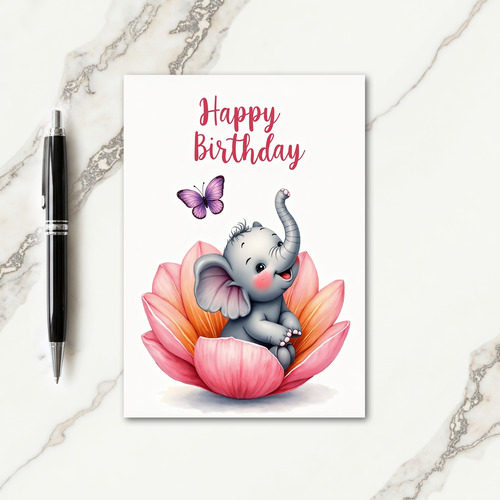 Sweet Elephant Blossom Birthday Card