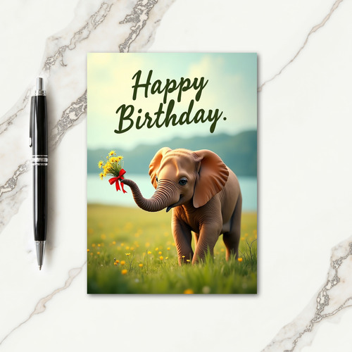 Sweet Elephant Floral Birthday Card