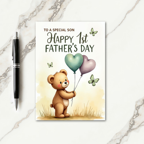 Sweet Fathers Day Bear Illustration Card