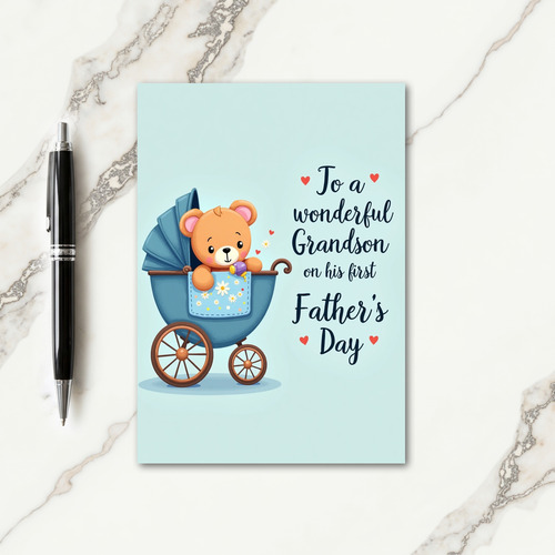 Sweet Fathers Day Bear In Pram Card
