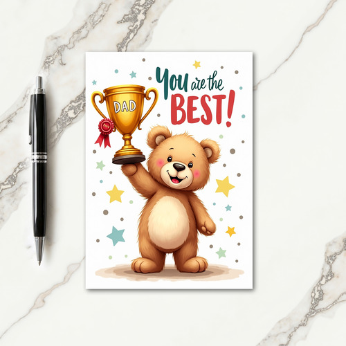 Sweet Fathers Day Bear Trophy Card