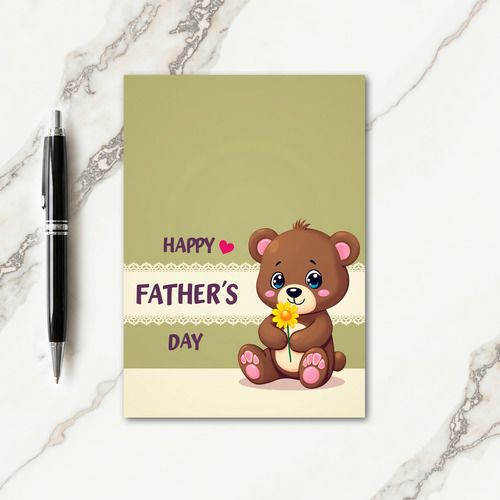 Sweet Fathers Day Bear With Daisy Card