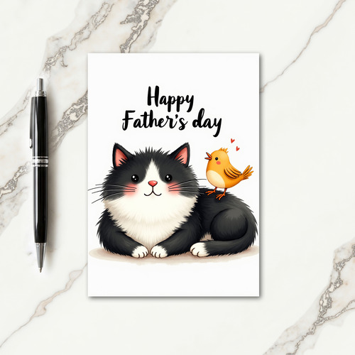 Sweet Fathers Day Cat Bird Card