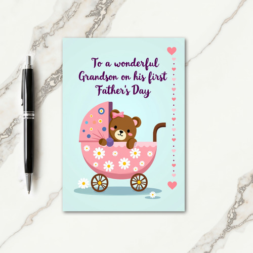 Sweet Fathers Day Pram Bear Card