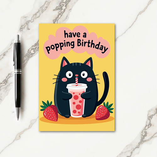 Sweet Feline Drink Birthday Card