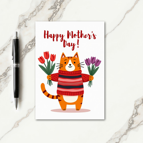 Sweet Feline Mothers Day Bouquet Card