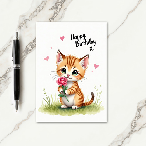 Sweet Feline Rose Birthday Card