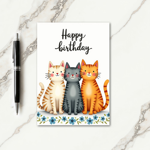 Sweet Feline Trio Birthday Card